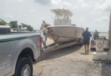 a truck with a boat on the back of it