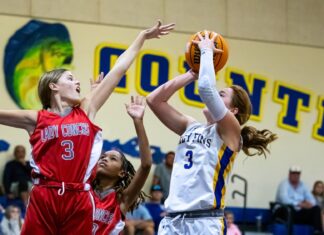 a group of girls playing a game of basketball