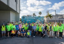 a group of people in neon vests posing for a picture