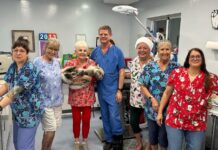 a group of people in scrubs standing in a room