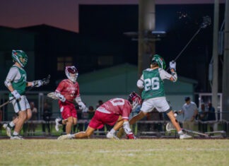 a group of people playing a game of lacrosse