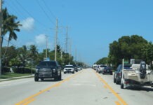 a street filled with lots of traffic next to palm trees