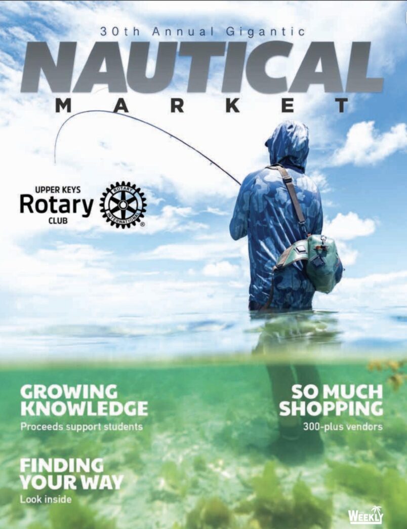 a magazine cover with a man fishing in the water