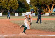 a baseball player running to first base during a game