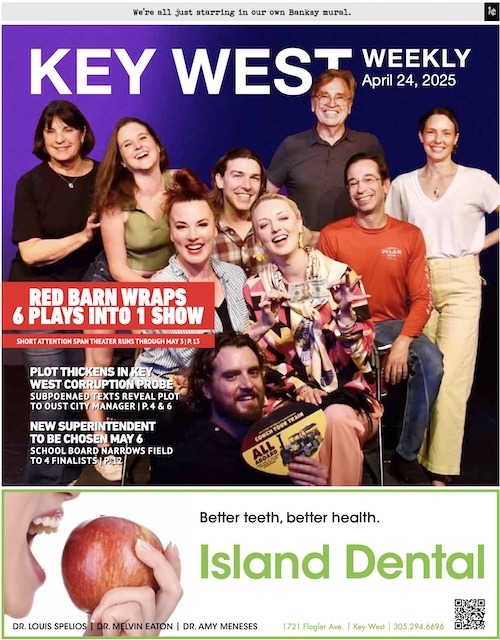 a magazine cover with a group of people holding an apple