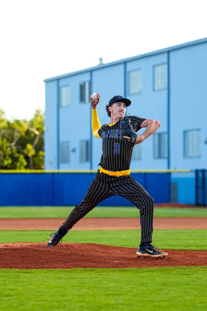 a baseball player pitching a ball on top of a field