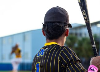 a man holding a baseball bat on top of a field