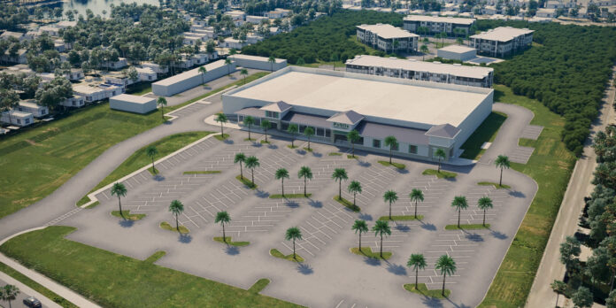 Publix rendition an aerial view of a parking lot in a city