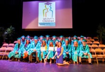 a group of graduates sitting on a stage