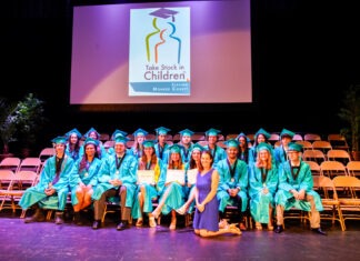 a group of graduates sitting on a stage