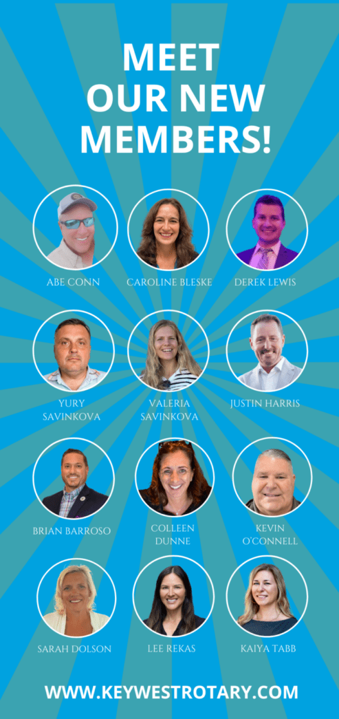 a blue poster with a group of people on it
