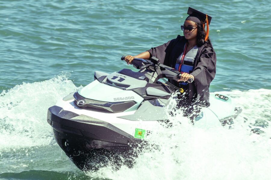 a person riding a jet ski in the water