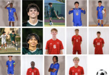 a collage of photos of a young man in soccer uniforms