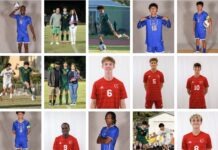a collage of photos of a young man in soccer uniforms
