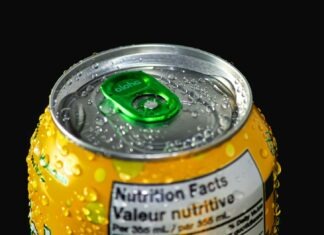 a close up of a can of water