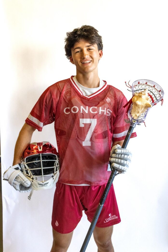 a man in a lacrosse uniform holding a lacrosse stick
