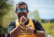 a man in a yellow shirt and sunglasses