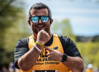 a man in a yellow shirt and sunglasses