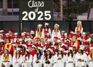 a large group of people in graduation caps and gowns