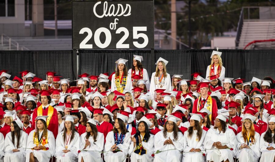 a large group of people in graduation caps and gowns