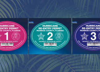 three different colored labels on a blue background