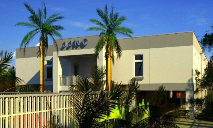 John Jones rendering a building with palm trees in front of it