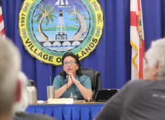 a woman sitting at a table in front of a microphone