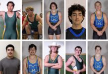 a series of photos of men in wrestling uniforms