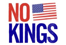 a poster with the words no kings and an american flag