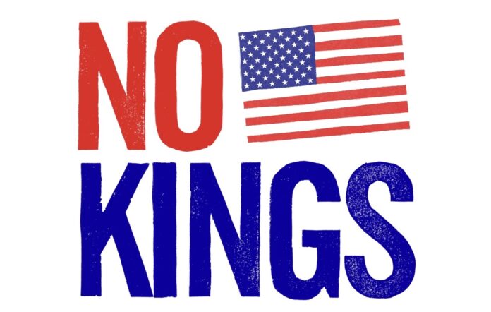 a poster with the words no kings and an american flag