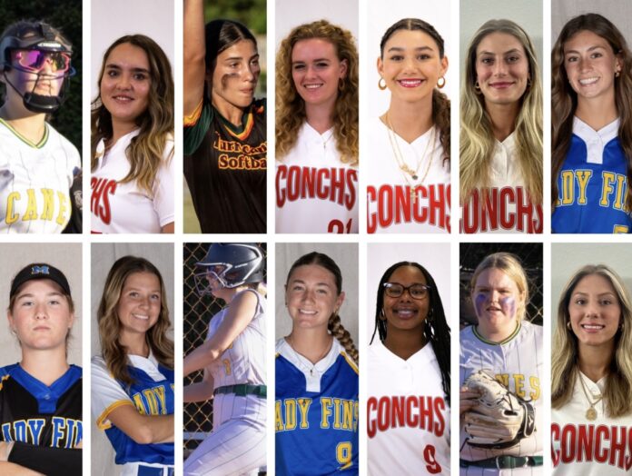 a collage of women's softball players and their coaches