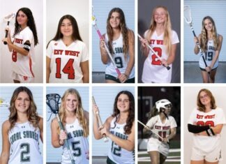 a collage of photos of girls lacrosse players