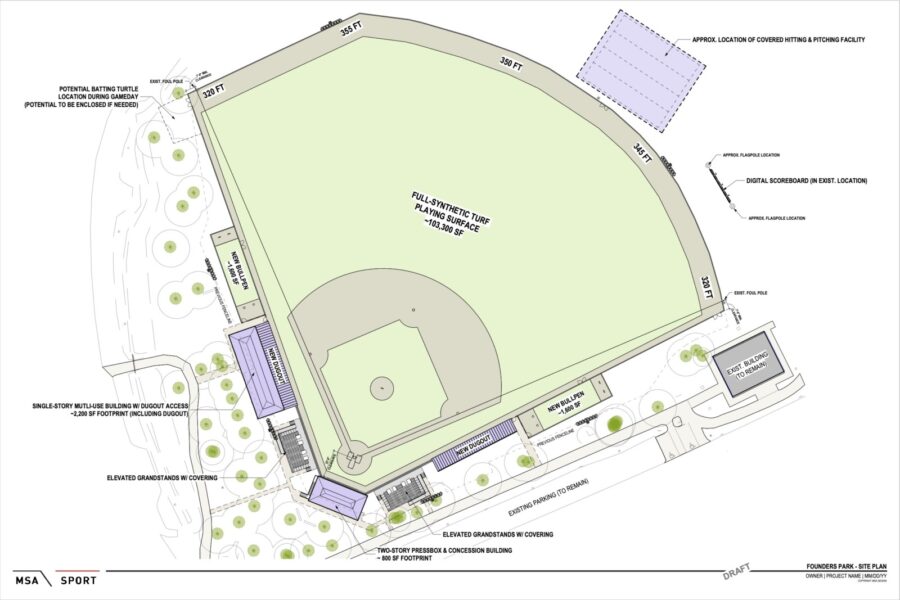 a drawing of a baseball field with a baseball field in the middle of it