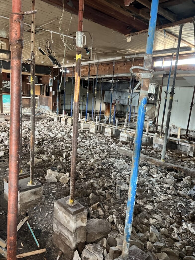 a room that has a bunch of rubble in it