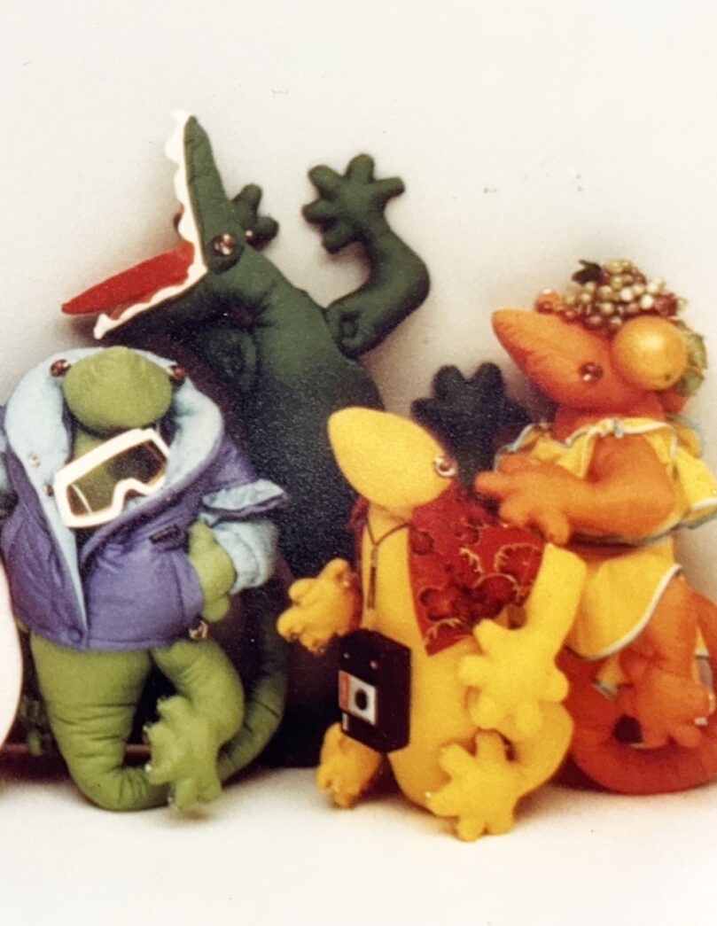 a group of stuffed animals sitting next to each other