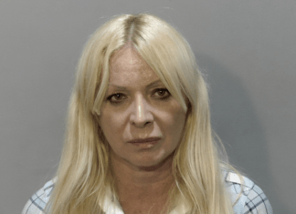 a woman with long blonde hair in a mug shot