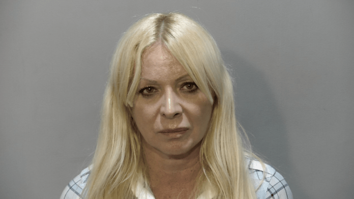 a woman with long blonde hair in a mug shot