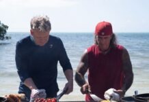 a couple of men cooking on top of a grill