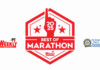 a red and white logo with the words best of marathon