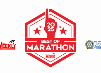 a red and white logo with the words best of marathon