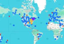 a map of the world with all the countries marked in blue