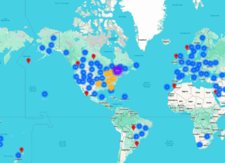 a map of the world with all the countries marked in blue