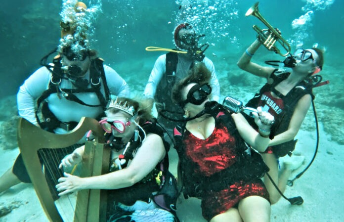 a group of people that are under water