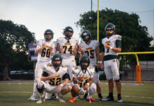 a football team posing for a picture on the field