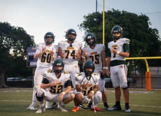 a football team posing for a picture on the field