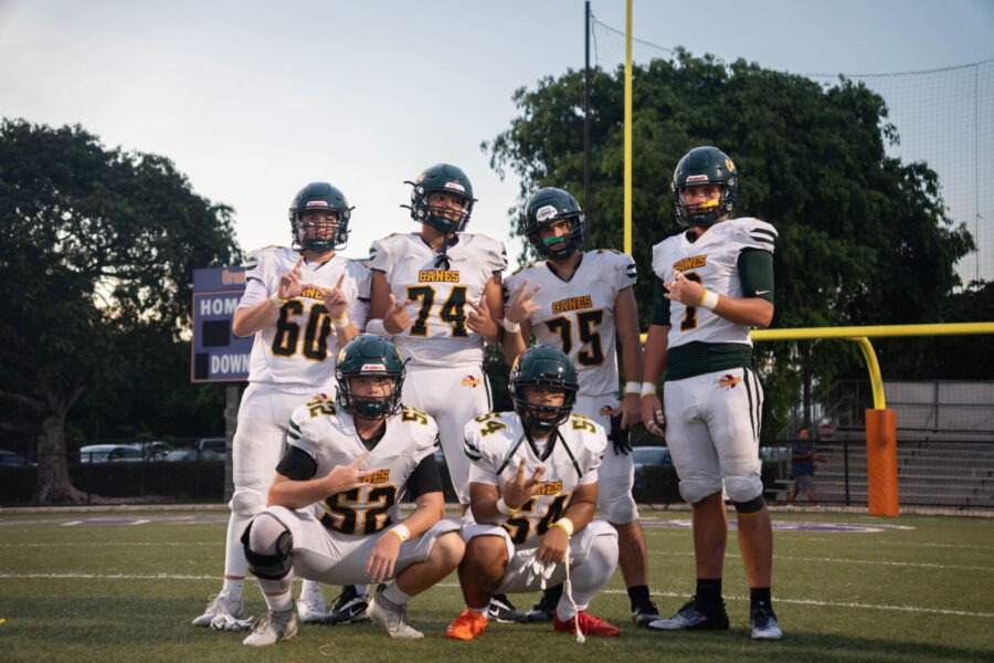 a football team posing for a picture on the field