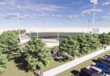 an artist's rendering of a parking lot at a baseball field