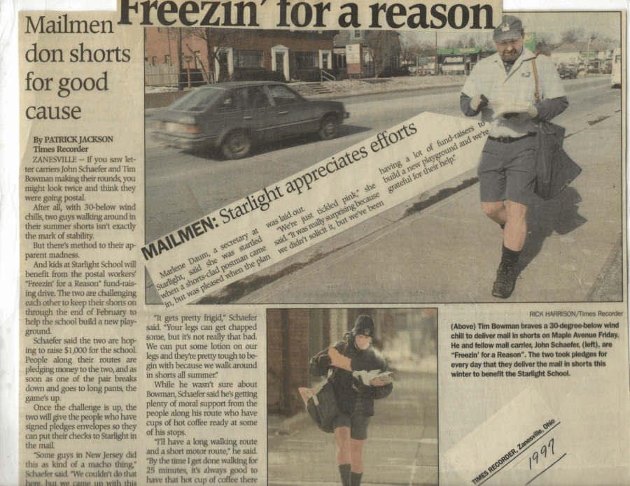 a newspaper article with a man walking down the street
