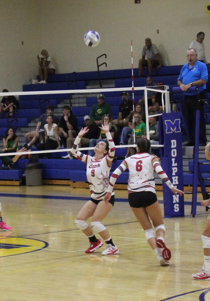 a group of women playing a game of volleyball