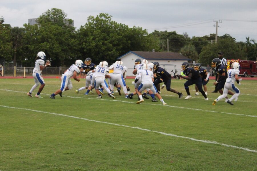 a football game is being played on the field